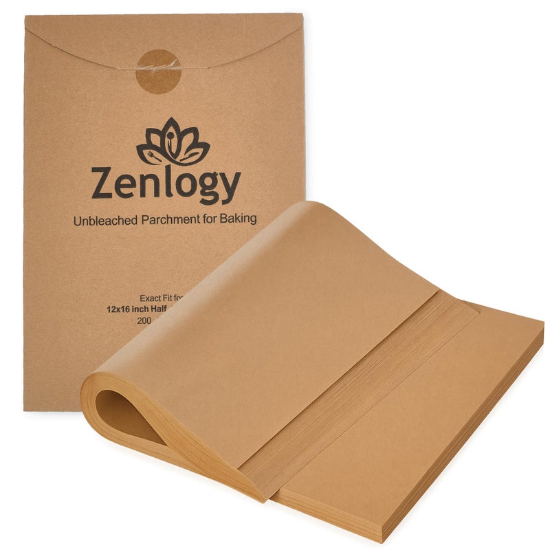Zenlogy Parchment Paper Sheets 12x16 for Baking - Unbleached Chlorine-free, High Heat, Non-Stick Pre-Cut Parchment Paper for Half Sheet Pans (200 sheets) - Image 1